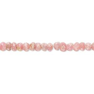 Bead, rhodochrosite (natural), 3x2mm-5x4mm hand-cut faceted rondelle with 0.4-1.4mm hole, C grade, Mohs hardness 5-1/2 to 6-1/2. Sold per 13-inch strand.