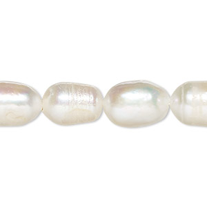 Pearl, cultured freshwater (dyed), off-white, 9-11mm rice with 0.4mm hole, Mohs hardness 2-1/2 to 4. Sold per 15-1/2&quot; to 16&quot; strand.