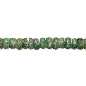Bead, chrome diopside (natural), 6x3mm-7x3mm hand-cut faceted rondelle with 0.4-1.4mm hole, C grade, Mohs hardness 5-1/2 to 6. Sold per 8-inch strand.
