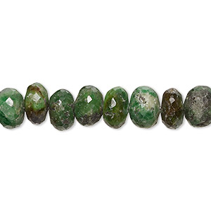 Bead, chrome diopside (natural), 9x5mm-10x5mm hand-cut faceted rondelle with 0.4-1.4mm hole, C grade, Mohs hardness 5-1/2 to 6. Sold per 8-inch strand.