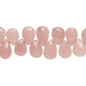 Bead, pink chalcedony (dyed), 9x6mm-10x7mm hand-cut top-drilled faceted puffed teardrop with 0.4-1.4mm hole, B grade, Mohs hardness 6-1/2 to 7. Sold per 8-inch strand, approximately 55 beads.