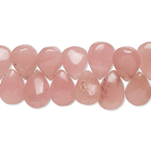 Bead, pink chalcedony (dyed), 10x8mm-13x9mm hand-cut top-drilled faceted puffed teardrop with 0.4-1.4mm hole, B grade, Mohs hardness 6-1/2 to 7. Sold per 8-inch strand, approximately 50 beads.