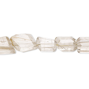 Bead, golden rutilated quartz (natural), 9x7mm-15x11mm hand-cut faceted freeform, B grade, Mohs hardness 7. Sold per 8-inch strand, approximately 15 beads.