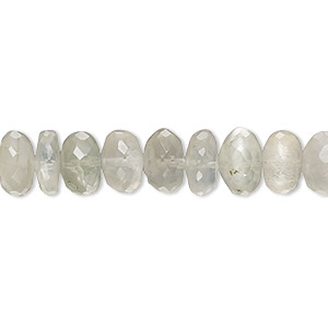 Bead, grey moonstone (natural), 8x4mm-9x7mm hand-cut faceted rondelle with 0.4-1.4mm hole, B grade, Mohs hardness 6 to 6-1/2. Sold per 8-inch strand, approximately 40 beads.