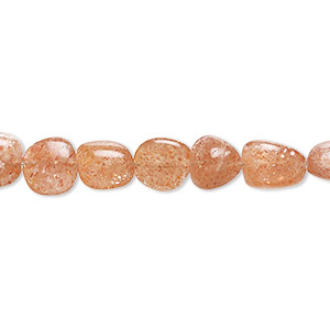 Bead, sunstone (natural), small to large hand-cut pebble with 0.4-1.4mm hole, Mohs hardness 6 to 6-1/2. Sold per 8-inch strand, approximately 25 beads.