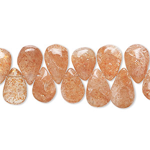 Bead, sunstone (natural), 9x6mm-14x7mm hand-cut top-drilled puffed teardrop with 0.4-1.4mm hole, B grade, Mohs hardness 6 to 6-1/2. Sold per 8-inch strand, approximately 45 beads.