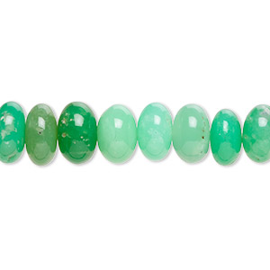 Bead, chrysoprase (natural), 8x5mm-10x7mm hand-cut rondelle with set pattern and 0.4-1.4mm hole, B+ grade, Mohs hardness 6-1/2 to 7. Sold per 14-inch strand, approximately 55 beads.