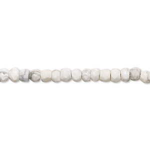 Bead, white howlite (natural), 4x2mm-5x3mm hand-cut faceted rondelle with 0.4-1.4mm hole, B grade, Mohs hardness 3 to 3-1/2. Sold per 10-inch strand, approximately 85 beads.
