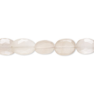 Bead, peach moonstone and grey moonstone (natural), light, 9x7mm-12x8mm hand-cut faceted puffed oval with 0.4-1.4mm hole, B+ grade, Mohs hardness 6 to 6-1/2. Sold per 8-inch strand, approximately 20 beads.