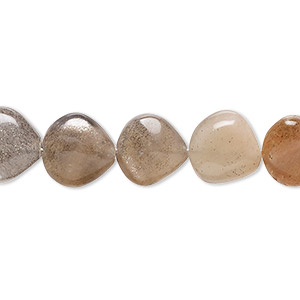 Bead, peach moonstone and grey moonstone (natural), 11x10mm-12x11mm hand-cut puffed teardrop with 0.4-1.4mm hole, B+ grade, Mohs hardness 6 to 6-1/2. Sold per 7-inch strand, approximately 15 beads.