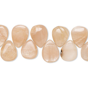 Bead, peach moonstone (natural), 9x7mm-14x9mm hand-cut top-drilled puffed teardrop with 0.4-1.4mm hole, B grade, Mohs hardness 6 to 6-1/2. Sold per 8-inch strand, approximately 40 beads.