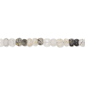 Bead, tourmalinated quartz (natural), 4x2mm-5x4mm hand-cut faceted rondelle with 0.4-1.4mm hole, C grade, Mohs hardness 7. Sold per 10-inch strand.