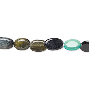 Bead, multi-gemstone (natural / dyed / heated / irradiated), 6x5mm-12x6mm hand-cut puffed oval with 0.4-1.4mm hole, C grade, Mohs hardness 3 to 7. Sold per 10-inch strand.