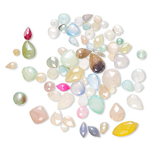 Bead mix, multi-chalcedony (dyed / coated), 5x3mm-15mm hand-cut top- and center-drilled mixed faceted shapes with 0.4-1.4mm hole, B- grade, Mohs hardness 6-1/2 to 7. Sold per 1-ounce pkg, 60-70 beads.