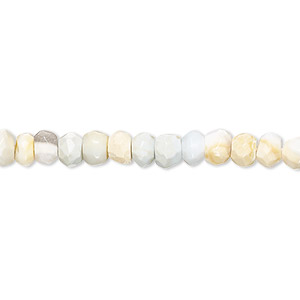 Bead, Peruvian opal (natural), 5x3mm-6x4mm hand-cut faceted rondelle with 0.4-1.4mm hole, C grade, Mohs hardness 5 to 6-1/2. Sold per 10-inch strand.
