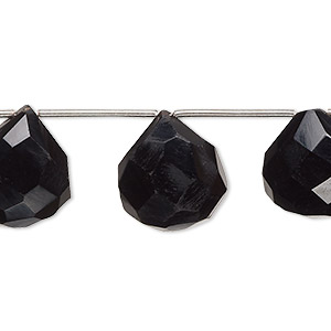 Bead, black onyx (dyed), 13mm-17x16mm hand-cut top-drilled faceted puffed teardrop with 0.4-1.4mm hole, B grade, Mohs hardness 6-1/2 to 7. Sold per pkg of 11.