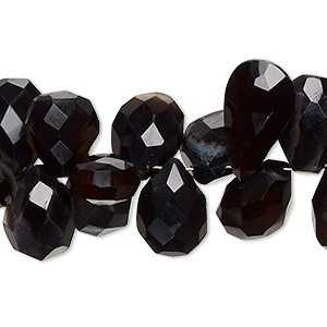 semi-precious stone YGTO 4PCS 10mm Black agate half hole round faceted beads half drilled black onyx