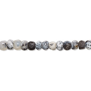 Bead, dendritic opal (natural), 4x2mm-5x4mm hand-cut faceted rondelle with 0.4-1.4mm hole, B grade, Mohs hardness 5 to 6-1/2. Sold per 10-inch strand, approximately 75 beads.