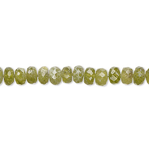 Bead, grossularite garnet (natural), 5x2mm-6x4mm hand-cut faceted rondelle with 0.4-1.4mm hole, C grade, Mohs hardness 6-1/2 to 7-1/2. Sold per 9-inch strand, approximately 65 beads.