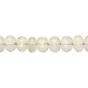 Bead, lemon quartz (heated), 8x5mm-9x7mm hand-cut faceted rondelle with 0.4-1.4mm hole, B grade, Mohs hardness 7. Sold per 9-inch strand, approximately 40 beads.