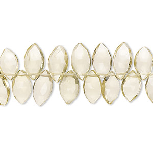 Bead, lemon quartz (heated), 8x5mm-11x6mm hand-cut top-drilled faceted puffed marquise with 0.4-1.4mm hole, B+ grade, Mohs hardness 7. Sold per 9-inch strand, approximately 75 beads.
