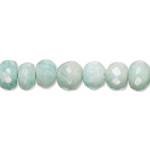 Bead, Russian amazonite (natural), 8x5mm-9x8mm hand-cut faceted rondelle with 0.4-1.4mm hole, C+ grade, Mohs hardness 6 to 6-1/2. Sold per 8-inch strand, approximately 30 beads.