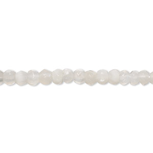 Bead, white moonstone (natural), 4x2mm-5x3mm hand-cut faceted rondelle with 0.4-1.4mm hole, B grade, Mohs hardness 6 to 6-1/2. Sold per 10-inch strand, approximately 85 beads.