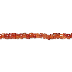 Bead, carnelian (dyed / heated), 5x2mm-5x4mm hand-cut heishi with 0.4-1.4mm hole, C- grade, Mohs hardness 6-1/2 to 7. Sold per 14-inch strand.