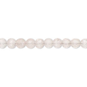Bead, rose quartz (natural / dyed), light, 4-5mm hand-cut faceted round with 0.4-1.4mm hole, B grade, Mohs hardness 7. Sold per 9-inch strand, approximately 45 beads.