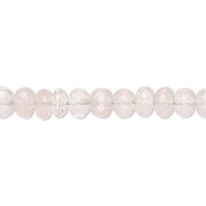 Bead, rose quartz (natural / dyed), light, 6x3mm-7x5mm hand-cut faceted rondelle with 0.4-1.4mm hole, B grade, Mohs hardness 7. Sold per 9-inch strand, approximately 50 beads.
