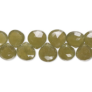 Bead, vesuvianite (natural), 6-9mm graduated hand-cut top-drilled faceted puffed teardrop with 0.4-1.4mm hole, C grade, Mohs hardness 6-1/2. Sold per 8-inch strand.