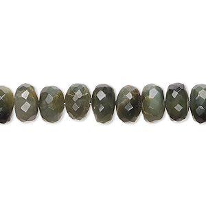 Bead, cat&#39;s eye quartz (natural), 8x4mm-9x7mm hand-cut faceted rondelle with 0.4-1.4mm hole, B grade, Mohs hardness 7. Sold per 9-inch strand, approximately 40 beads.