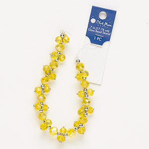 Drop and bead mix, glass and silver-finished &quot;pewter&quot; (zinc-based alloy), translucent yellow and yellow AB, mixed sizes and shapes with 0.4-0.6mm hole. Sold per 7-inch strand.