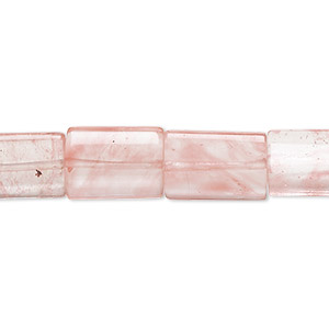 Bead, cherry &quot;quartz&quot; glass, 12x9mm-15x10mm puffed rectangle with 0.6-0.8mm hole. Sold per 15-1/2&quot; to 16&quot; strand.