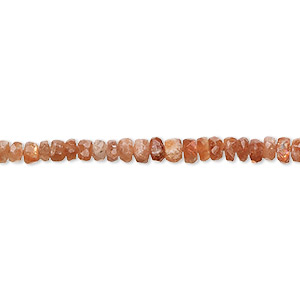 Bead, sunstone (natural), 3x2mm-4x3mm hand-cut faceted rondelle with 0.4-1.4mm hole, C+ grade, Mohs hardness 6 to 6-1/2. Sold per 13-inch strand, approximately 190 beads.