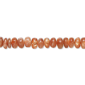 Bead, sunstone (natural), 5x2mm-6x4mm hand-cut rondelle with 0.4-1.4mm hole, B- grade, Mohs hardness 6 to 6-1/2. Sold per 8-inch strand, approximately 70 beads.