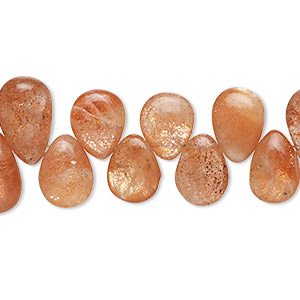 Bead, sunstone (natural), 8x6mm-13x10mm graduated hand-cut top-drilled puffed teardrop with 0.4-1.4mm hole, B+ grade, Mohs hardness 6 to 6-1/2. Sold per 8-inch strand, approximately 40 beads.