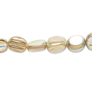 Bead, mother-of-pearl shell (dyed), golden olive AB, 9x7mm-10x6mm uneven triangular tube with 0.4mm hole, Mohs hardness 3-1/2. Sold per 15-1/2&quot; to 16&quot; strand.