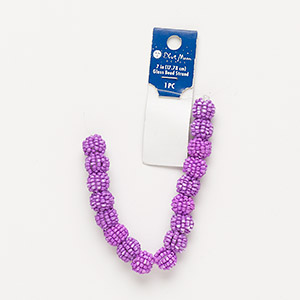 Bead, acrylic and coated glass, opaque clear / white / purple, 12-14mm round. Sold per 7-inch strand.
