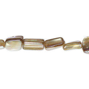 Bead, mother-of-pearl shell (dyed), golden pear AB, 9x6mm-11x7mm triangular rube with 0.4-0.6mm hole, Mohs hardness 3-1/2. Sold per 15-inch strand.