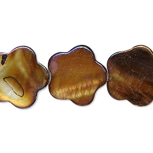 Bead, mother-of-pearl shell (dyed), terra cotta AB, 18x17mm flat flower with 0.4-0.6mm hole, Mohs hardness 3-1/2. Sold per 15-inch strand.