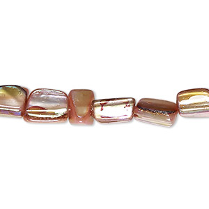 Bead, mother-of-pearl shell (dyed), flamingo pink AB, 7x6mm-9x8mm triangular rube with 0.4-0.6mm hole, Mohs hardness 3-1/2. Sold per 15-1/2&quot; to 16&quot; strand.