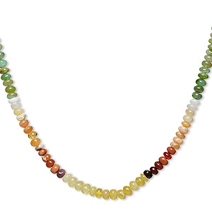 Bead, multi-gemstone (natural / dyed / heated / coated), 4x3mm-6x4mm hand-cut rondelle in set pattern with 0.4-1mm hole, C+ grade, Mohs hardness 3 to 7. Sold per 13-inch strand, approximately 95 beads.