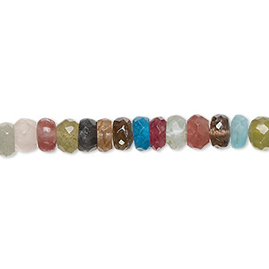 Bead, multi-gemstone (natural / dyed / heated / coated), 5x2mm-6x4mm hand-cut faceted rondelle with 0.4-1mm hole, C+ grade, Mohs hardness 3 to 7. Sold per 13-inch strand, approximately 100 beads.