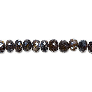 Bead, amber-green tourmaline (coated), dark metallic, 5x3mm-7x5mm hand-cut faceted rondelle with 0.4-1mm hole, C grade, Mohs hardness 7 to 7-1/2. Sold per 8-inch strand.
