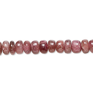 Bead, pink tourmaline (natural), light to medium, 6x3mm-7x5mm hand-cut rondelle with 0.4-1mm hole, C+ grade, Mohs hardness 7 to 7-1/2. Sold per 8-inch strand, approximately 60 beads.