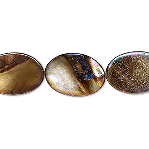Bead, mother-of-pearl shell (dyed), terra cotta AB, 17x13mm-18x13mm flat oval with 0.4-0.6mm hole, Mohs hardness 3-1/2. Sold per 15-inch strand.