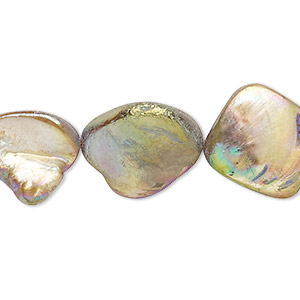 Bead, mother-of-pearl shell (dyed), light tan AB, 16x13mm-20x19mm uneven diamond with 0.6-0.8mm hole, Mohs hardness 3-1/2. Sold per 15-inch strand.