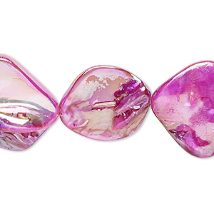 Bead, mother-of-pearl shell (dyed), fuchsia AB, 16x12mm-22x20mm uneven diamond with 0.6-0.8mm hole, Mohs hardness 3-1/2. Sold per 15-inch strand.
