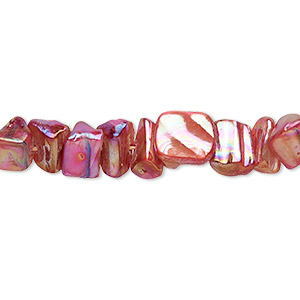 Bead, mother-of-pearl shell (dyed), red AB, medium chip with 0.6-0.8mm hole, Mohs hardness 3-1/2. Sold per 15-inch strand.
